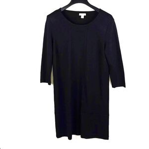 J Jill Ponte Knit Solid Black 3/4 Sleeve Shift Dress Sz S/P Minimalistic
